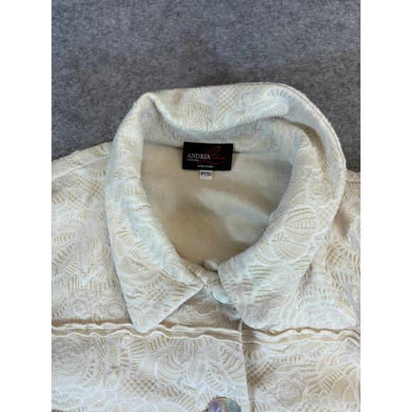 VINTAGE Andria Lieu Collection Jacket Womens Small Beige Floral Button Up Boho - Picture 5 of 6